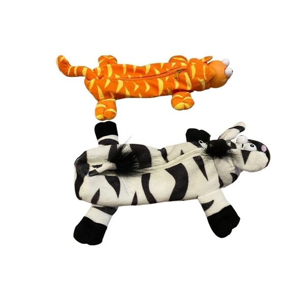 Lot Of 2 Bug Eye Zebra Cat Soft Plush Zipper Bag Zoo Animal - Picture 5 of 10